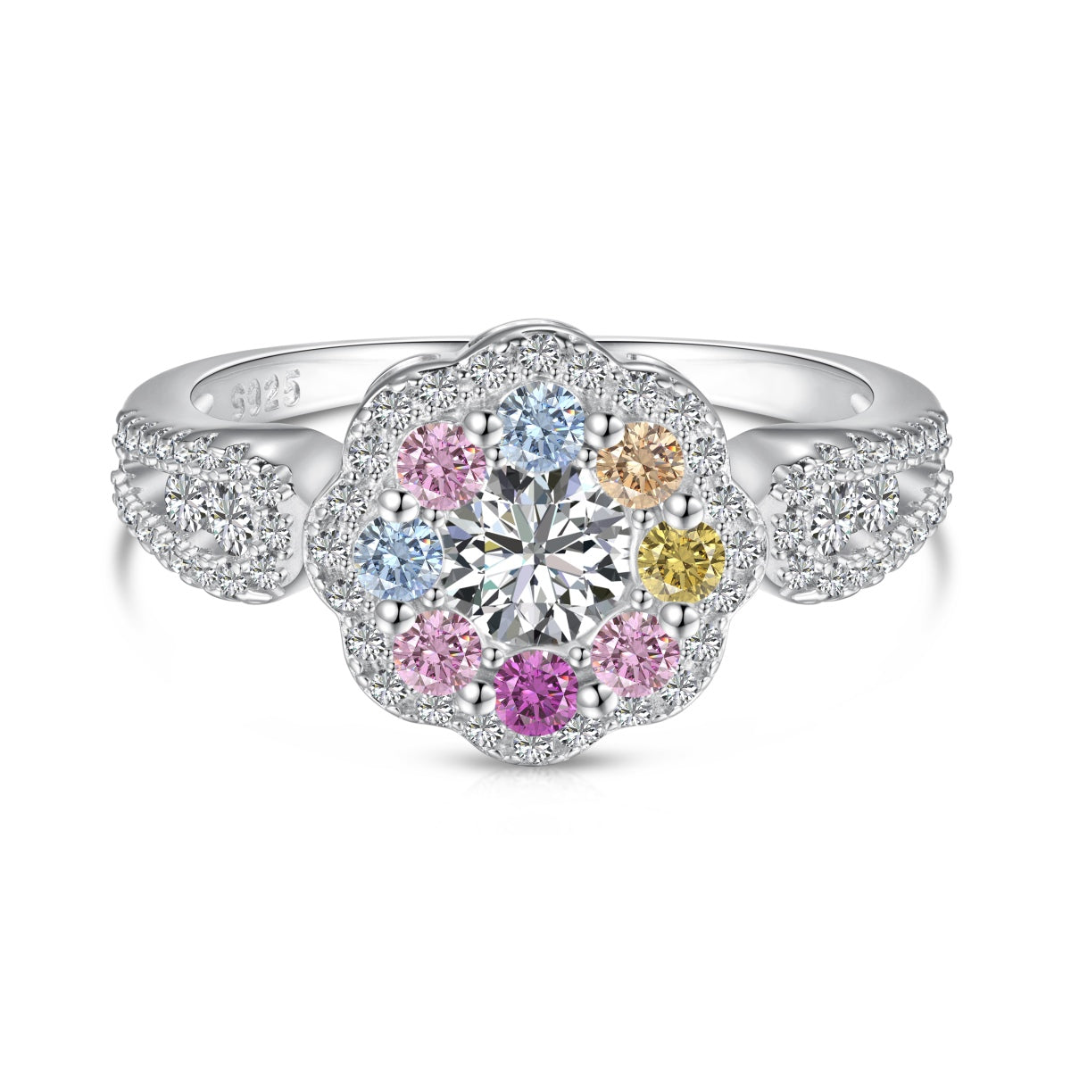 [LuckyStar]Delicate Colorful Round Cut Flower Shape Wedding Ring