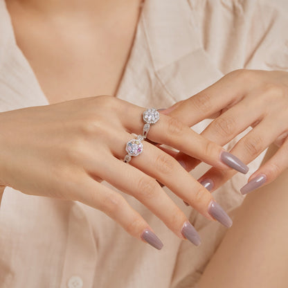 [LuckyStar]Delicate Colorful Round Cut Flower Shape Wedding Ring